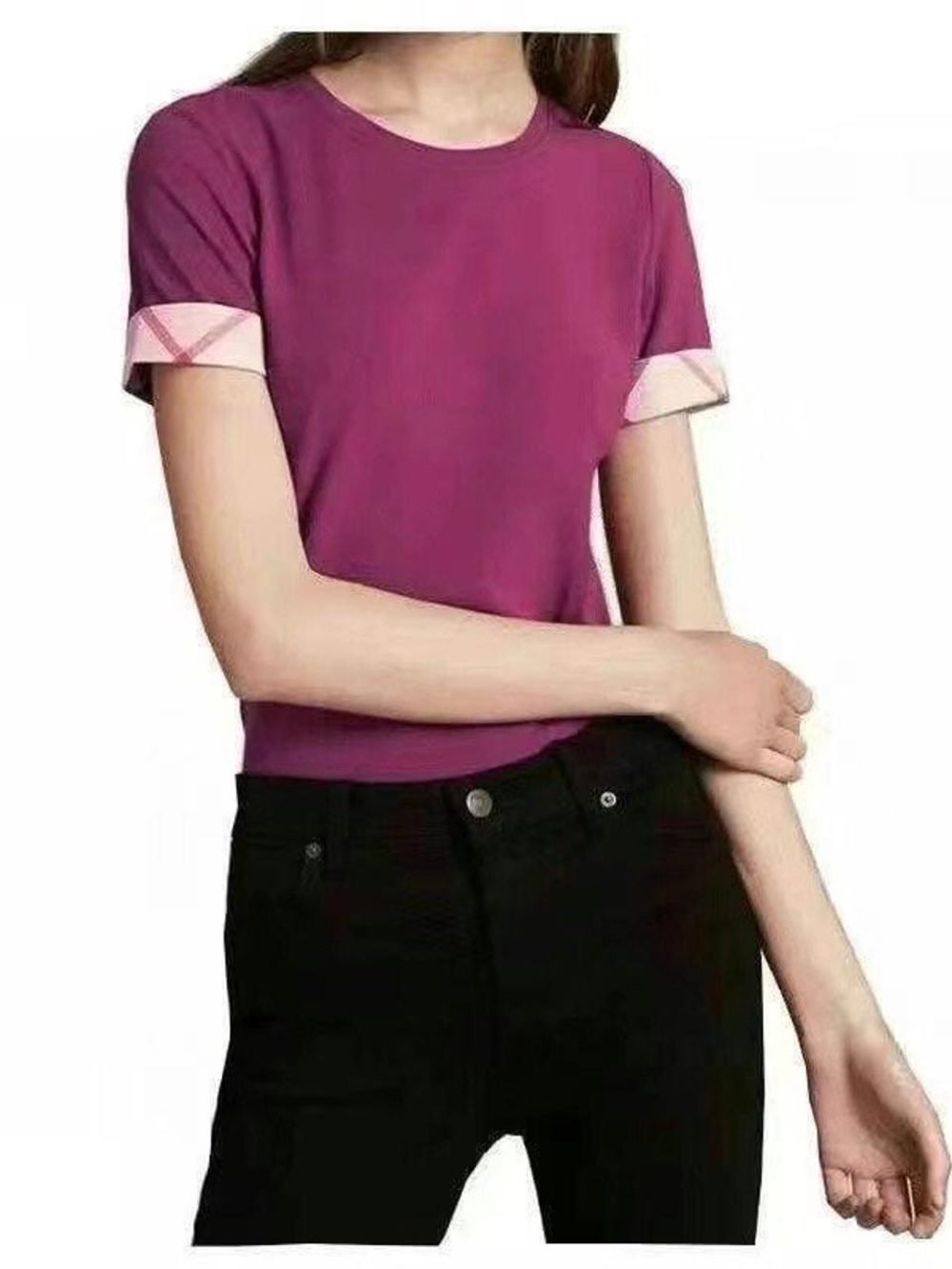 Burberry Brit magenta pink T-shirt SZ L classic Burberry print cuff sleeves